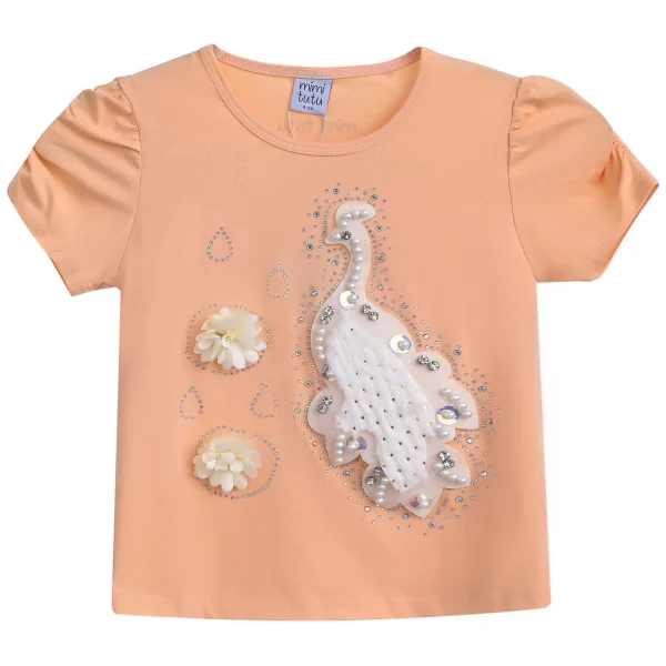 Peach Peacock Applique T-Shirt