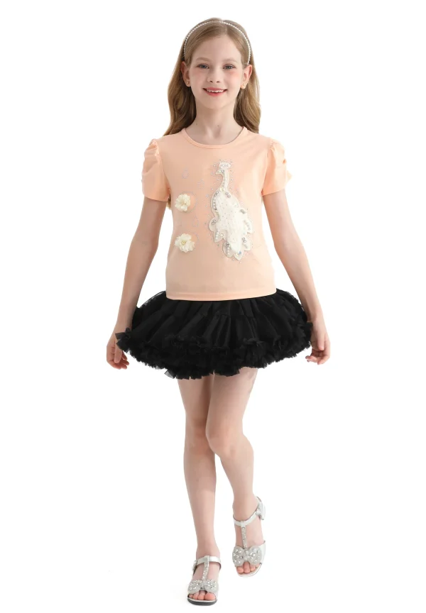 Peach Peacock Applique T-Shirt
