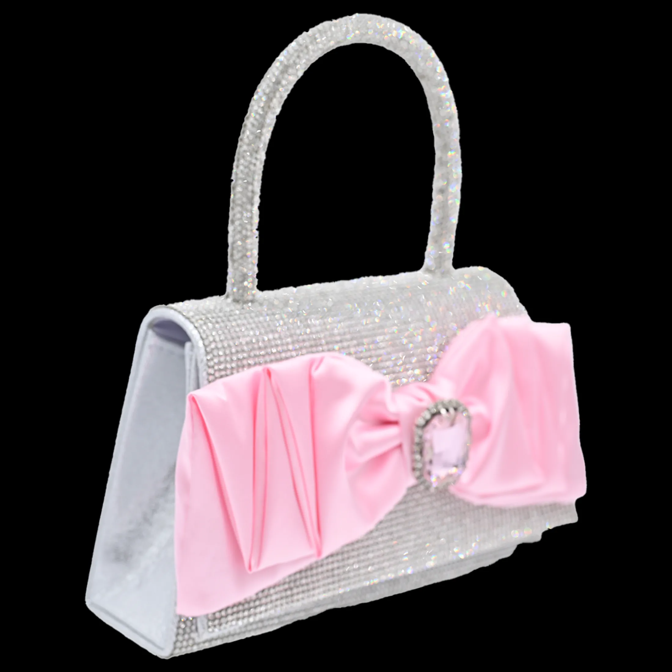 pink_bow_accented_silver__1.webp Pink Bow Accented Silver Rhinestone Handbag