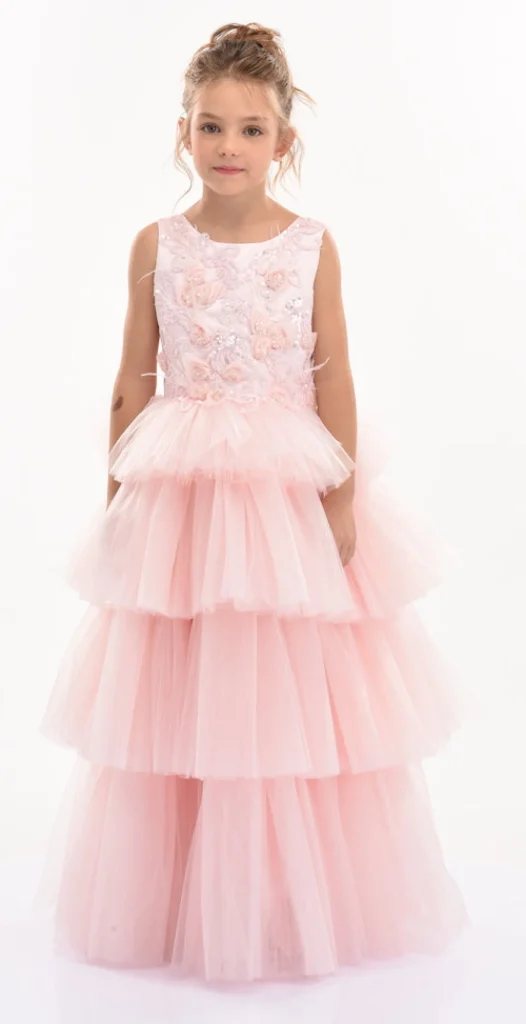 Pink Camellia Tiered Tulle Dress