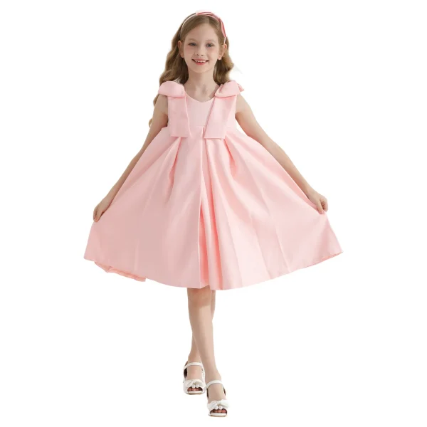 Pink Palermo Satin Bow Pleated Dress