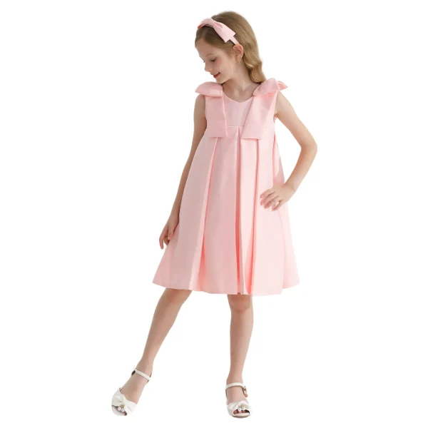 Pink Palermo Satin Bow Pleated Dress