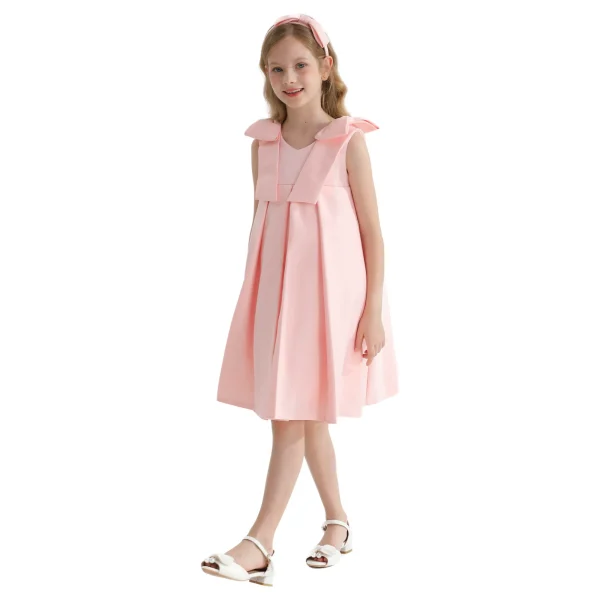 Pink Palermo Satin Bow Pleated Dress