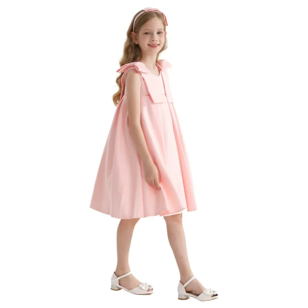 Pink Palermo Satin Bow Pleated Dress