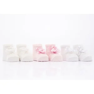 Pink 3pc Ribbon Rose Socks Set
