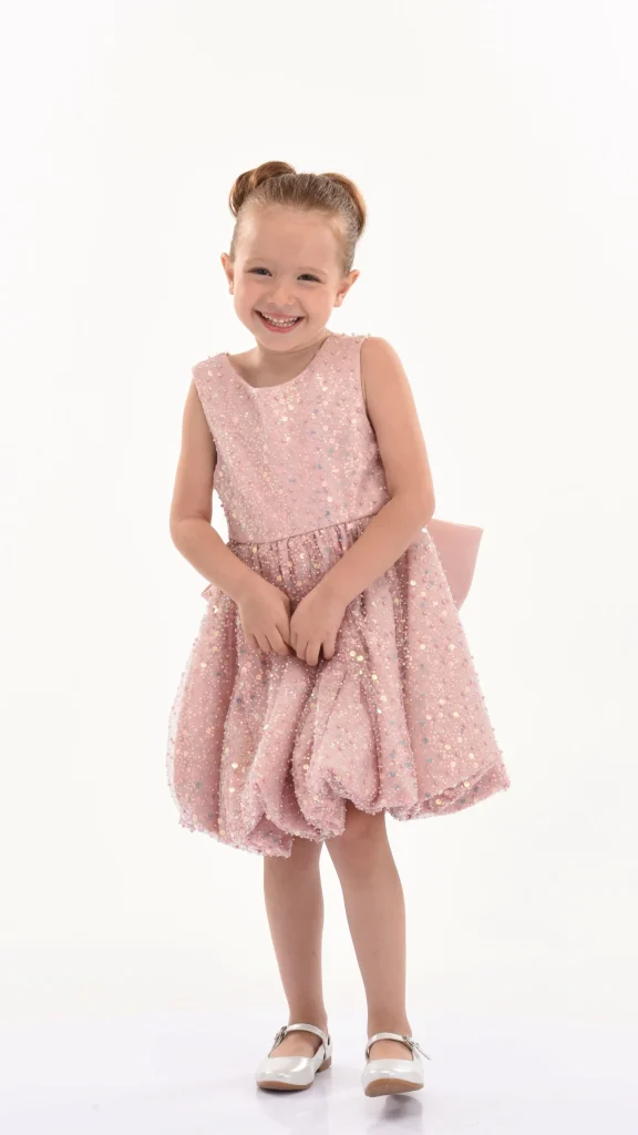 Pink Peach Ainsley Sequin Bow Dress