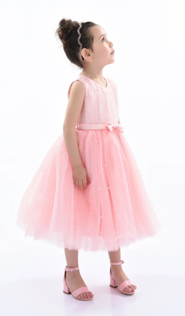 Pink Pearl Bow Tulle Dress