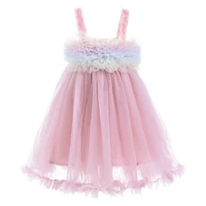 Pink Rainbow Ruffle Trapeze Dress