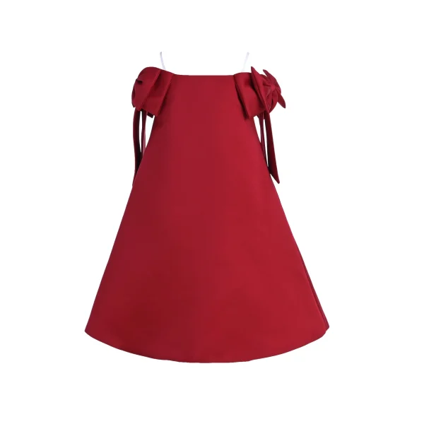 Red Luneta Off Shoulder Bow Dress