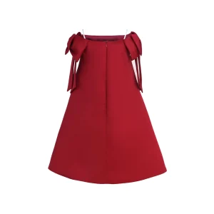 Red Luneta Off Shoulder Bow Dress