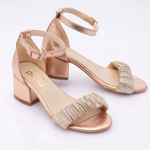 Rose Gold Scrunch Rhinestone Heels