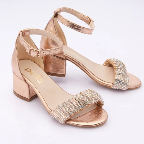 Rose Gold Scrunch Rhinestone Heels