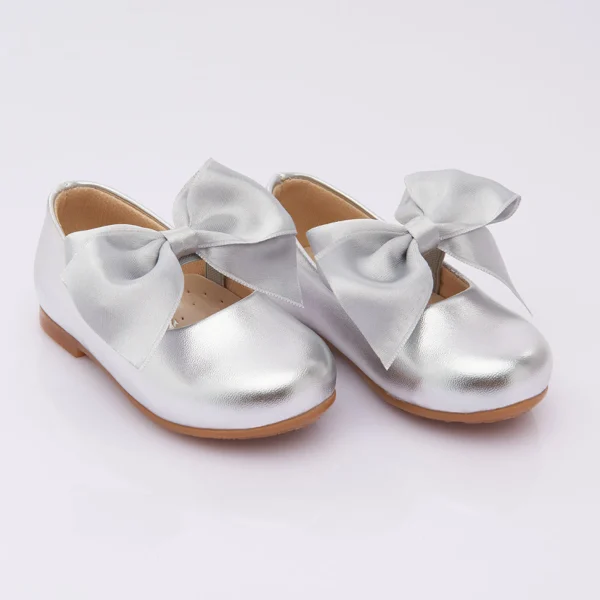 Silver Satin Elastic Bow Flats