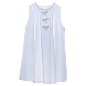 White Ava Sleeveless Bow Dress