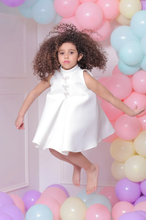 White Ava Sleeveless Bow Dress