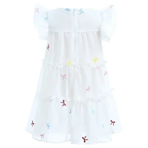 White Bow Embroidered Summer Dress