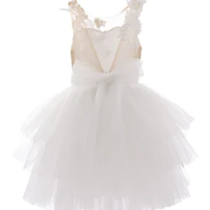 White Carnelian Floral Embroidered Tulle Dress