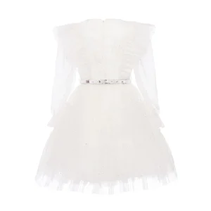 White Komina Glitter Tulle Dress