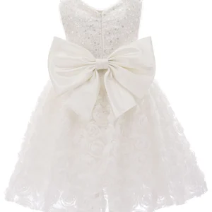White Kreisler Sequin Bow Rose Dress
