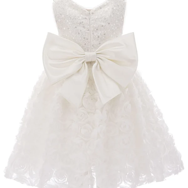 White Kreisler Sequin Bow Rose Dress