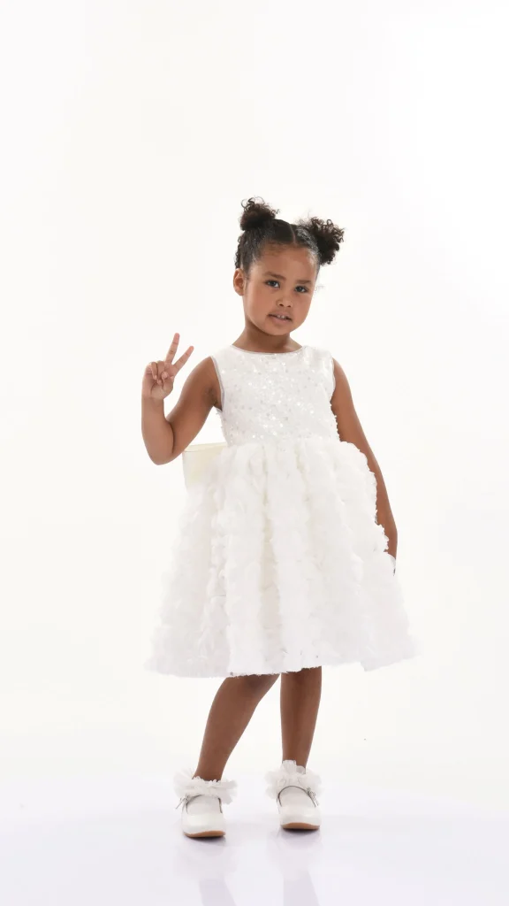 White Kreisler Sequin Bow Rose Dress