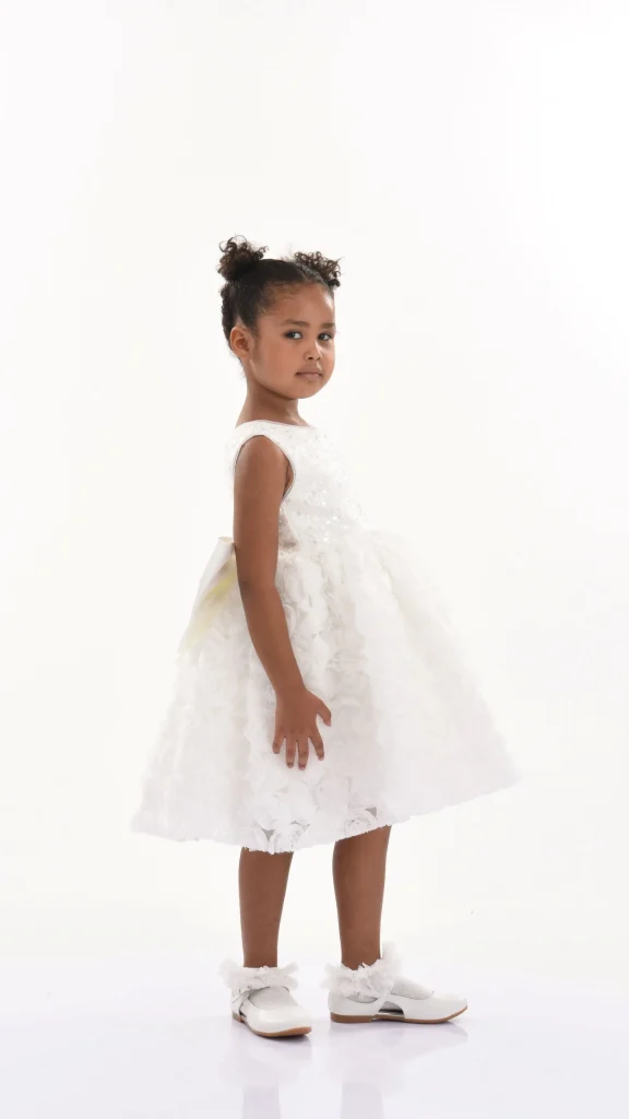 White Kreisler Sequin Bow Rose Dress
