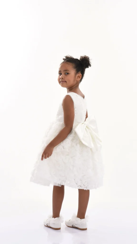 White Kreisler Sequin Bow Rose Dress