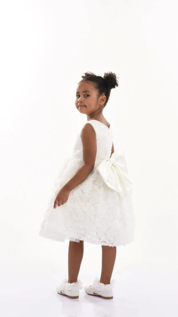 White Kreisler Sequin Bow Rose Dress