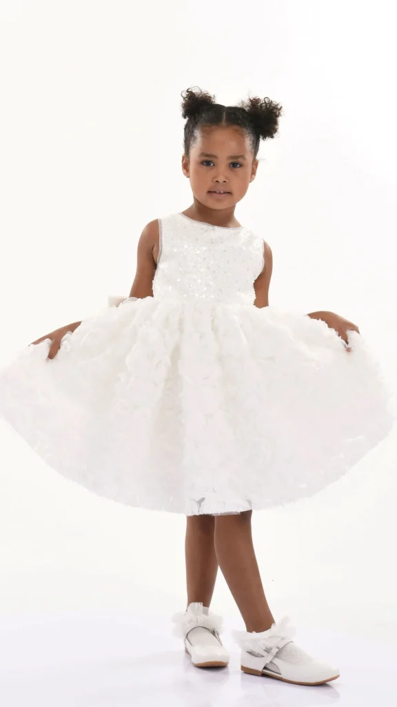 White Kreisler Sequin Bow Rose Dress