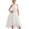 White Lavonne Halter Satin Embroidered Dress
