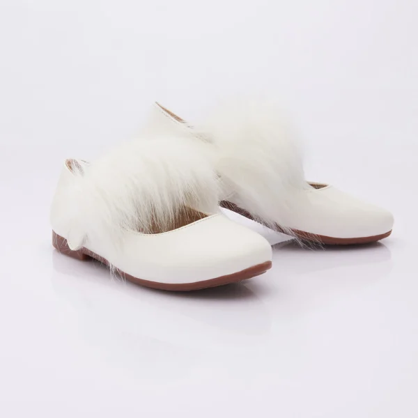 White Matte Fur Strap Flats