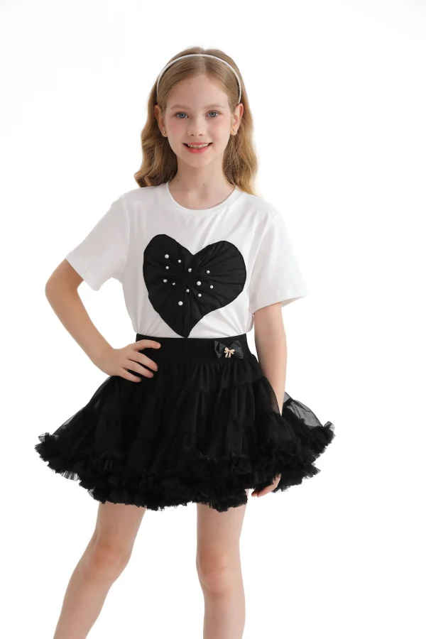 White Pearl Heart Applique T-Shirt