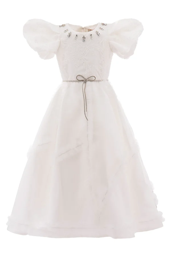 White Raineri Gem Shimmer Overlay Dress