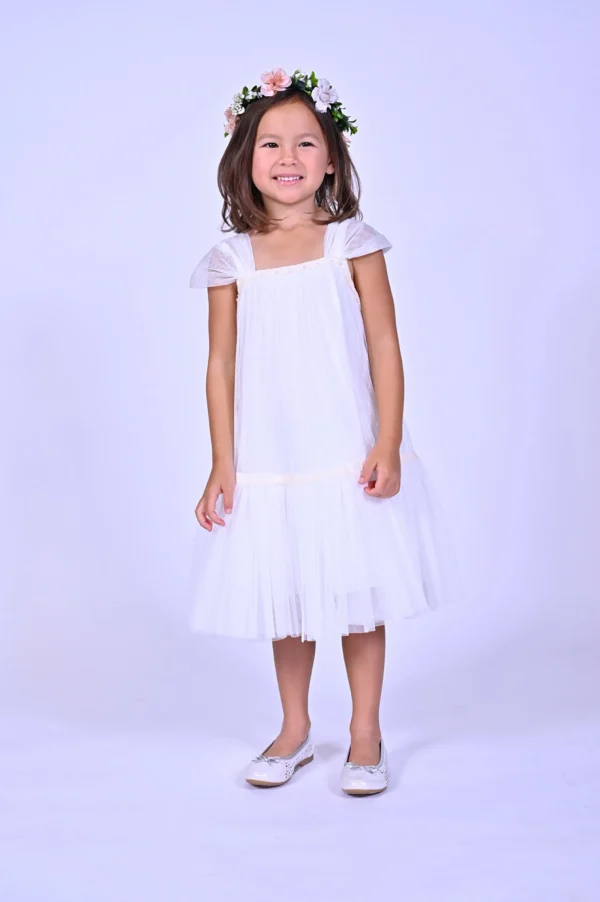 White Square Tulle Overlay Dress