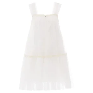 White Square Tulle Overlay Dress